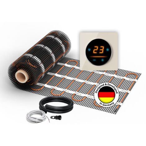 Chauffage au sol électrique pour carrelage WARMON CLASSIC LIGHT 100 W/m² + Thermostat WiFi OKE-25 Tactile, cadre verre Garda beige - 7 m²