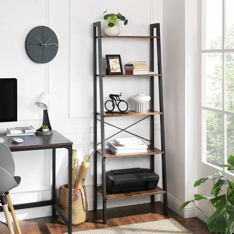 VASAGLE Standing Shelf Ladder Rack with 4 Open Shelves Bookshelf Kitchen  Shelf for Kitchen Office Rustic Brown and Black