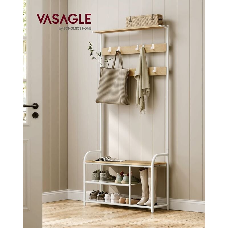 Costway Wooden Coat Rack Stand Entryway Hall Tree 2 Adjustable Height w/ 8  Hooks Brown