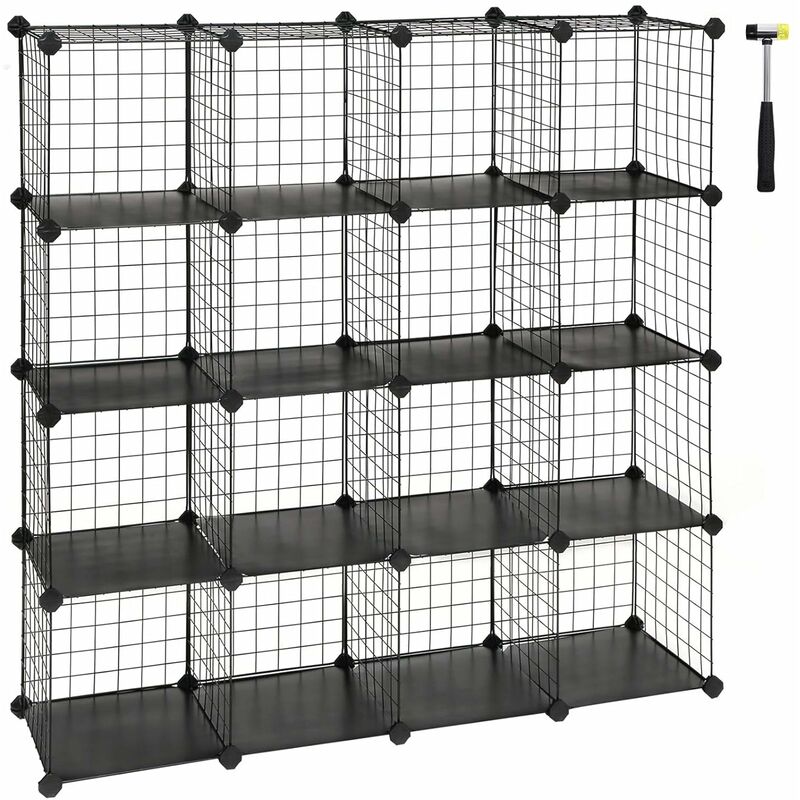 16 Cube Metal Wire Storage Organiser, Black Metal Cube Shelving Units