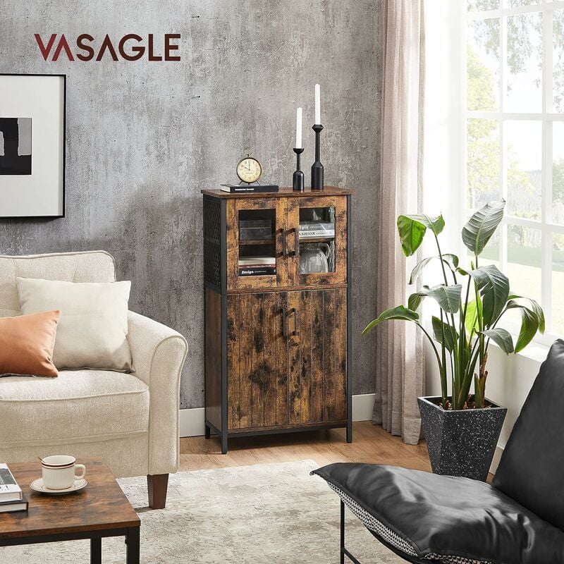 Living Room Rustic Brown Brown Sideboard Cabinet with 3-Tier with Doors for Home Office Eren Industrial Storage Cabinet with 3 Drawers 