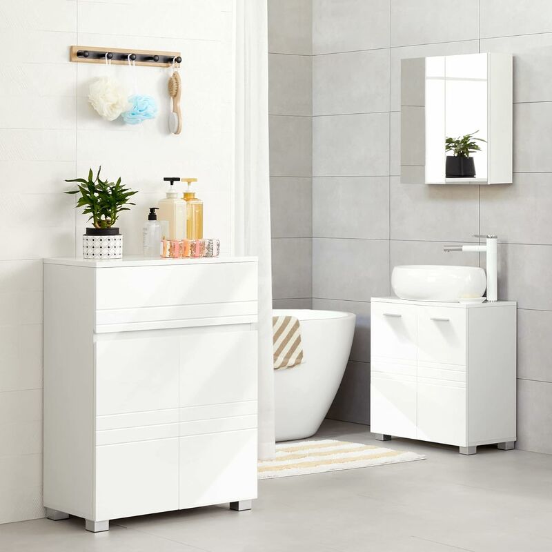 kleankin Bathroom Storage Cabinet, Small Floor Cabinet with Open Compartments and Drawer for Living Room and Playroom, Grey