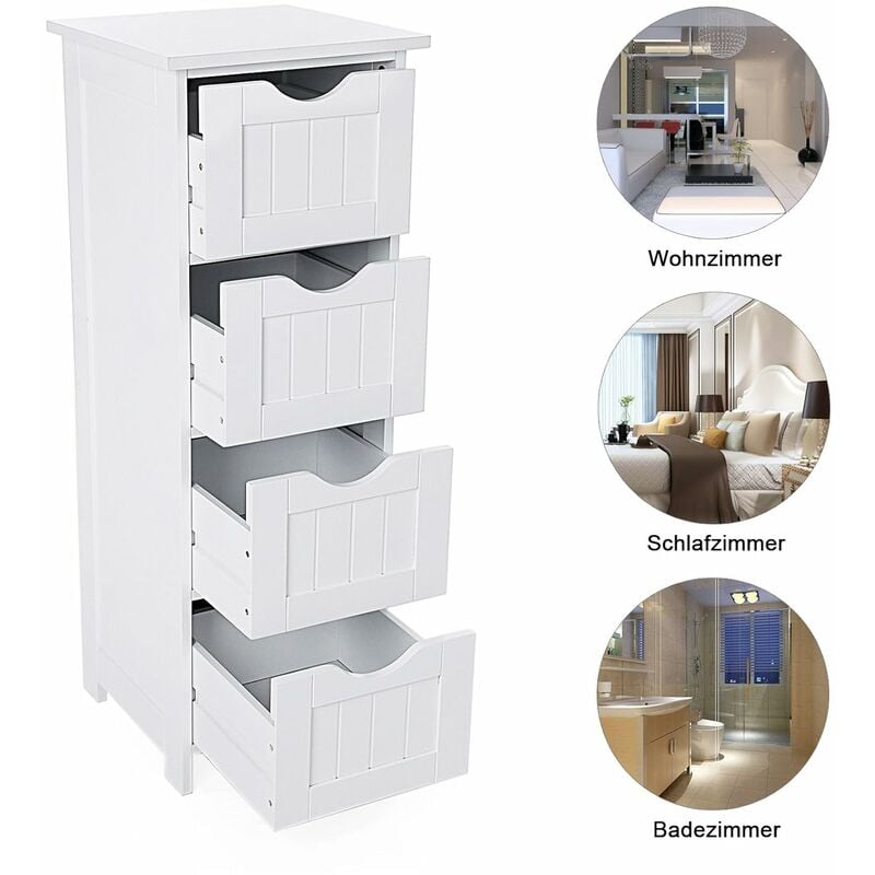 Costway Floor Storage Cabinet Bathroom Organizer Free Standing Drawers - Varnished - Grey