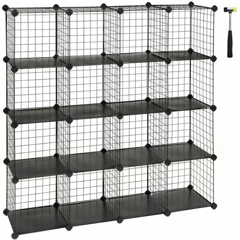16 Cube Metal Wire Storage Organiser, 4 Cube Grid Wire Storage Shelves Black