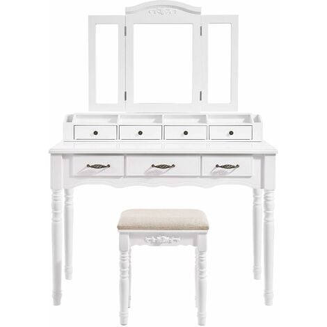 Vasagle Dressing Table With 7 Drawers, Makeup Vanity With Mirror