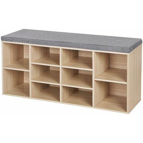 Wooden Shoe bench Storage Cabinet Rack Hallway Cupboard Organizer with Seat Cushion 104 x 30 x 48cm Natural LHS10NL