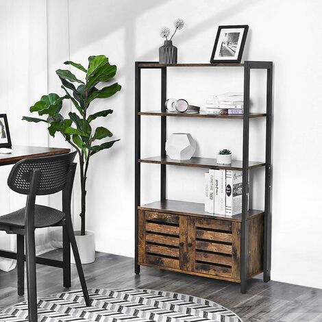 Vasagle Floor Standing Cabinet, Industrial Bookcase With Glass Doors And Drawers