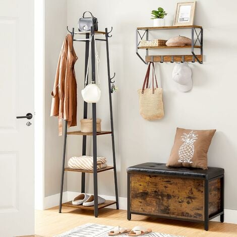 Coat Rack Wall-Mounted, Coat Hook with 10 Hooks and Shelf, Hanging Rail,  for Entryway, Bathroom, Living Room, Laundry Room, HOOBRO 666EBF12YM01