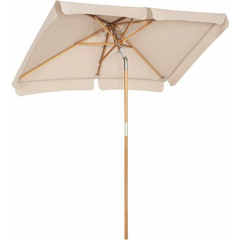 Balcony Umbrella, 2 x 1.25 m Rectangular Garden Parasol, UPF 50+ Protection, Wooden Pole and Ribs, Tilt Mechanism, Base Not Included, for Outdoor Garden Terrace, Taupe GPU26BR - Taupe