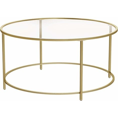 VASAGLE Round Coffee Table, Glass Table with Golden Iron Frame, Living Room Table, Sofa Table, Robust Tempered Glass, Stable, Decorative, Gold by SONGMICS LGT21G