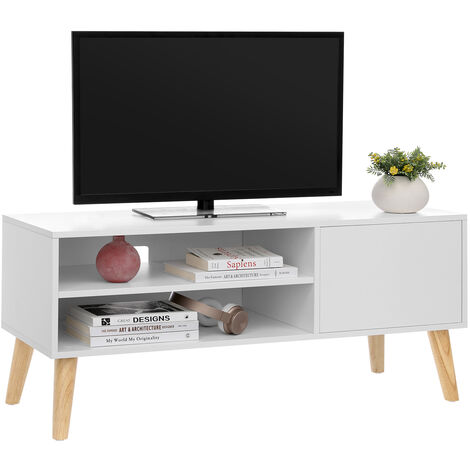VASAGLE Scandinavian TV Stand, Retro TV Console, Entertainment Centre for Flat Screen TV, Gaming Consoles, in Living Room, Entertainment Room, Office, White by SONGMICS LTV09WT - White