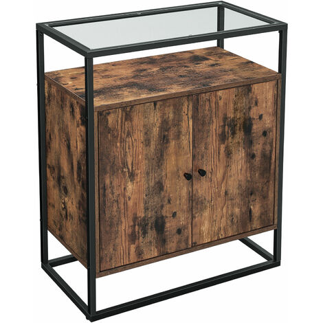 Vasagle Sideboard Storage Cabinet Kitchen Cabinet With Glass Surface Living Room Hallway Office Stable Steel Frame