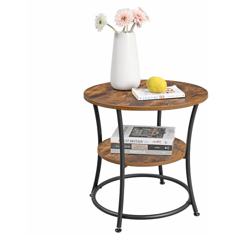 VASAGLE Side Table Round, End Table With 2 Shelves, Living Room ...