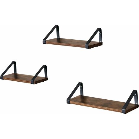 VASAGLE Wall Shelves, Industrial Floating Shelf Wall Mounted, Set of 3, Stable Display Stand for Living Room, Bathroom, Kitchen, Rustic Brown by SONGMICS LWS33BX - Rustic Brown