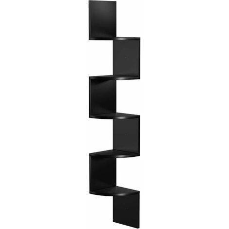 VASAGLE 5-Tier Wall-Mounted Corner Shelf, Wooden Display Shelf, for Kitchen, Bedroom, Living Room, Study, Black by SONGMICS LBC20BK - Black
