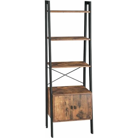 VASAGLE Ladder Shelf, Bookshelf with Cupboard, Living Room Shelf, 4 Shelves, Stable Steel Frame, Bedroom, Office, 56 x 34 x 173 cm, Industrial Design, Rustic Brown by SONGMICS LLS47BX - Rustic Brown