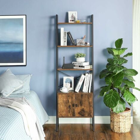 A Sumfoto Ladder Shelf White Brown Wooden 4-Tier Book Shelf Organiser kitchen Storage for Living Room Bedroom Office N 