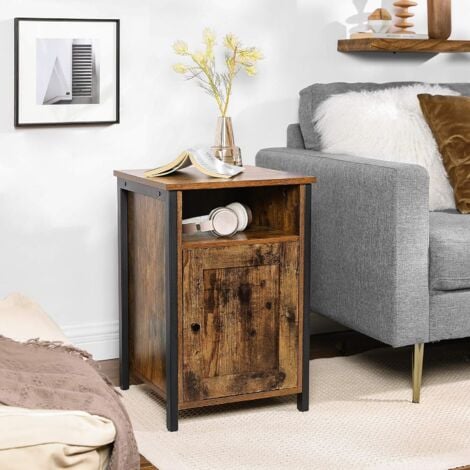Vasagle Nightstand Side Table With Storage Open Compartment Door End Table With Metal Frame Industrial Style