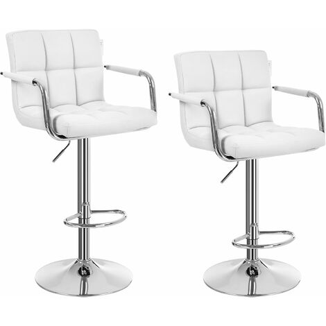 Bar Stools Set of 2, Height Adjustable Bar Chairs in Synthetic Leather, 360° Swivel Kitchen Stool with Backrest and Footrest, White LJB93WUK
