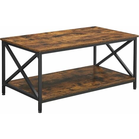 VASAGLE Coffee Table, Cocktail Table with X-Shape Steel Frame and Storage Shelf, 100 x 55 x 45 cm, Industrial Farmhouse Style, Rustic Brown and Black by SONGMICS LCT200B01 - Rustic Brown and Black