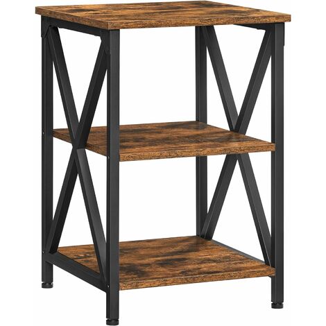 VASAGLE Side Table, End Table with X-Shape Steel Frame and 2 Storage Shelves, Night Table, Farmhouse Industrial Style, 40 x 40 x 60 cm, Rustic Brown and Black by SONGMICS LET278B01 - Rustic Brown and Black
