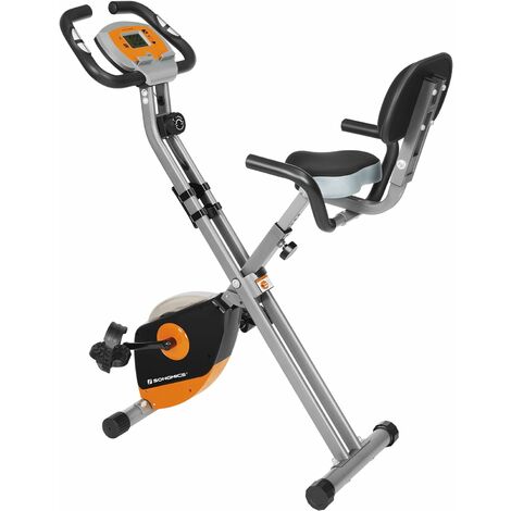 Exercise Bike, Indoor Cycling Bike, Home Fitness Trainer, Foldable with Backrest, Pulse Sensor, Phone Holder, 8 Magnetic Resistance Levels, 100 kg Max. Weight SEB012O01 - Orange and Grey