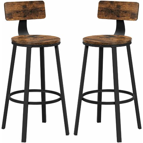 VASAGLE Bar Stools, Set of 2 Tall Bar Chairs with Backrest, Kitchen Stools, Steel Frame, 73.2 cm High Seat, Easy Assembly, Industrial, Rustic Brown and Black by SONGMICS LBC026B01V1 - Rustic Brown and Black