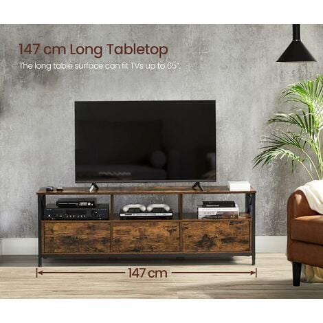 VASAGLE TV Stand Cabinet for up to 65 Inch TV, TV Unit with 3 Drawers and Storage Shelves, 147 x 40 x 50 cm, Farmhouse Industrial, Steel Frame, Rustic Brown and Black LTV301B01 - Rustic Brown and Black