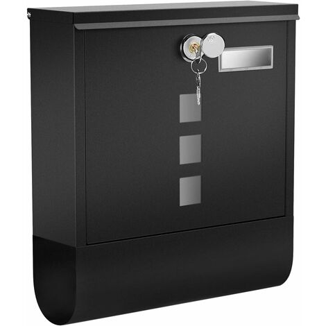 SONGMICS Mailbox, Wall-Mounted Post Letter Box, Capped Lock with Copper Core, Newspaper Holder, Viewing Windows, and Nameplate, Easy to Install, Black GMB020B02