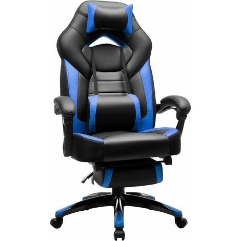 SONGMICS Gaming Chair, Office Racing Chair with Footrest, Ergonomic Design, Adjustable Headrest, Lumbar Support, 150 kg Weight Capacity, Black and Blue OBG77BUUK