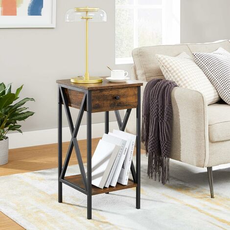 Tribesigns Industrial End Table, 3-Tier Vintage Bed Side Table Night Stand with Metal Mesh Storage Shelf for Living Room & Bedrooms, Brown