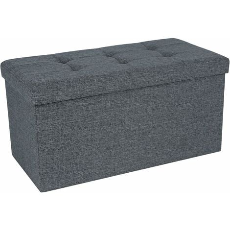 SONGMICS Ottoman Linen Fabric Folding Storage Footstool Versatile Space-saving 76 x 38 x 38 cm Dark Grey LSF84GYZ