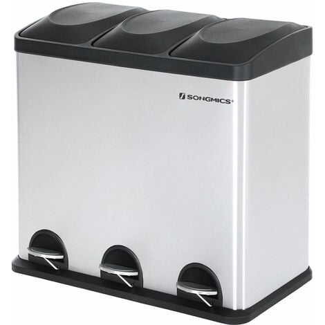 3 x 18 L Recycling Pedal Bin 54 L Triple Trash Can Waste Bins