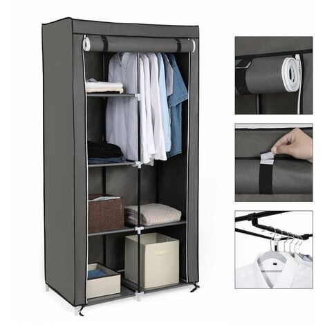 Canvas Wardrobe Modern Double with 2 Hanging Rails holds up to 25kg 