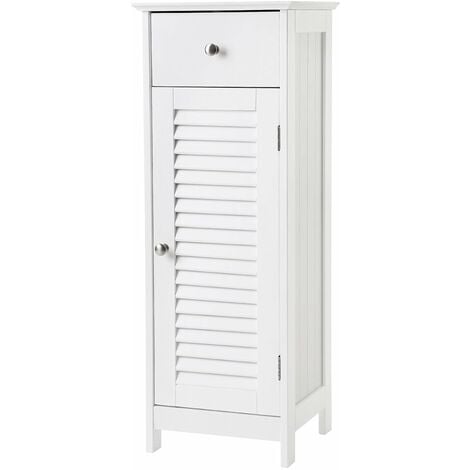 VASAGLE Wooden Bathroom Floor Cabinet Storage Organizer Set Free Standing Corner Unit with 1 drawer and 1 Cupboard Shutter Door White by SONGMICS BBC43WT