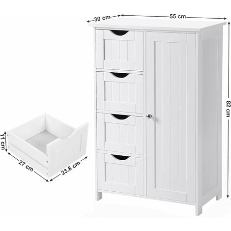 Entryway 30 x 30 x 82 cm Slim Wooden Storage Unit with 4 Drawers Kitchen VASAGLE Bathroom Floor Storage Cabinet for Living Room Grey LHC040G01 