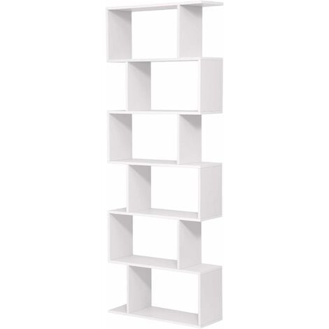 Wooden Bookcase, Cube Display Shelf and Room Divider, Freestanding Decorative Contemporary 6 Tier Storage Shelving Bookshelf Unit, White, LBC61WT - White