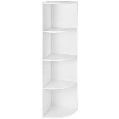 4 Tier Corner Shelf Unit Freestanding, White Corner Bookcase