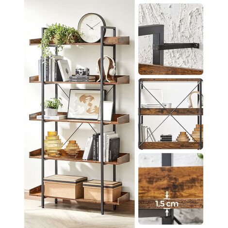 VASAGLE Bookcase, 5 Tier Shelf Unit, Spacious Storage Shelves, Simple ...