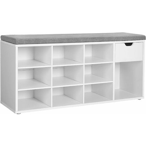 VASAGLE Shoe Bench, Storage Bench with Drawer and Open Compartments ...