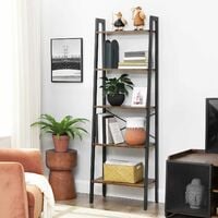 VASAGLE Vintage Ladder Shelf, 5-Tier Bookcase, Storage Unit, with Metal Frame, for Living Room, Kitchen, Vintage, Black, by SONGMICS, LLS45X - Rustic Dark Brown