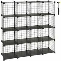 16-Cubes Metal Wire Storage Organiser White Multi-Use Storage Shelving Rack for Books Shoes DIY Closet Cabinet Wire Grid Bookcase Toys Clothes 130x32x130cm