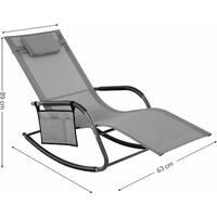 Sun Lounger, Garden Chair, Rocking Chair with Headrest and Side Pocket, Iron Structure, Breathable Synthetic, Comfortable, Max. Load Capacity 150 kg, Grey GCB23GY