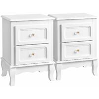 2 Bedside Tables, Bedside Cabinet with 2 Drawers, Wooden Nightstands with Solid Pine Wood Legs, Spacious Storage, White RDN012 - White