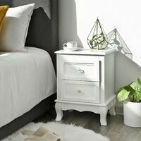 2 Bedside Tables, Bedside Cabinet with 2 Drawers, Wooden Nightstands with Solid Pine Wood Legs, Spacious Storage, White RDN012 - White