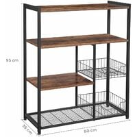 VASAGLE Baker’s Rack, Kitchen Island with 2 Metal Mesh Baskets, Shelves and Hooks, 80 x 35 x 95 cm, Industrial Style, Rustic Brown by SONGMICS KKS96X - Rustic Brown