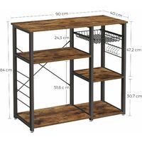 VASAGLE Baker's Rack, Industrial Kitchen Shelf with Metal Frame, Wire Basket and 6 Hooks, Multifunctional Storage for Mini Oven, Spices and Utensils, Wood Look by SONGMICS KKS90X - Rustic Brown