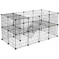 2-Floor Metal Pet Playpen, 36 Grid Panels, Customisable Cage Enclosure for Small Animals, Guinea Pigs, Hamster runs, Rabbit Hutches, Includes Mallet, Indoor Use 143 x 73 x 71 cm, Black LPI02H - Black