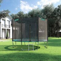 Trampoline 10 ft Complete set With Safety Enclosure Net Ladder Trampolin pad Bounce Mat Ø 305 cm, Black and Green STR10GN