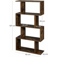 VASAGLE Wooden Bookcase, Display Shelf and Room Divider, Free-Standing Decorative 4-Tier Bookshelf Shelving Unit, Rustic Brown by SONGMICS LBC41BX